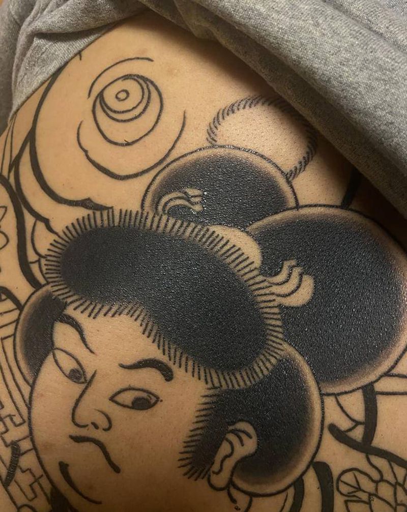 雾面恢复后纹身图片_背部老传统纹身图案