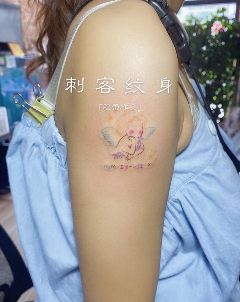 小天使纹身图片_手臂纹身图案