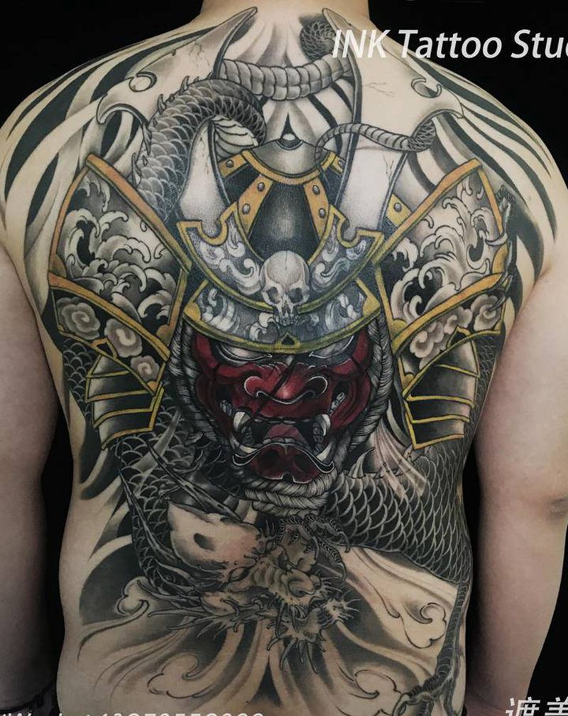 遮盖进度99%纹身图片_背部新传统纹身图案