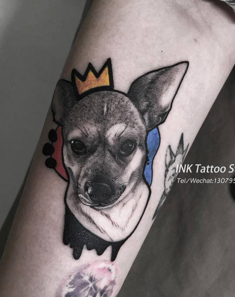 狗纹身图片_手臂欧美写实纹身图案