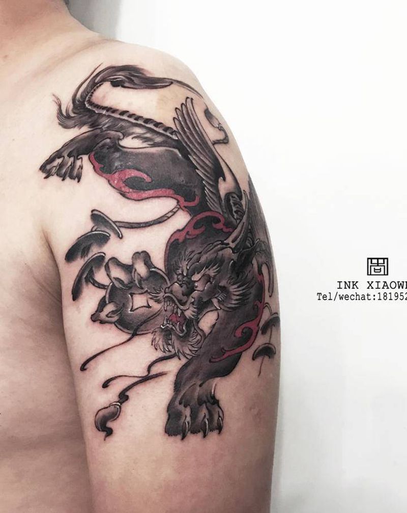 遮盖疤痕的小貔貅纹身图片_手臂新传统水墨纹身图案