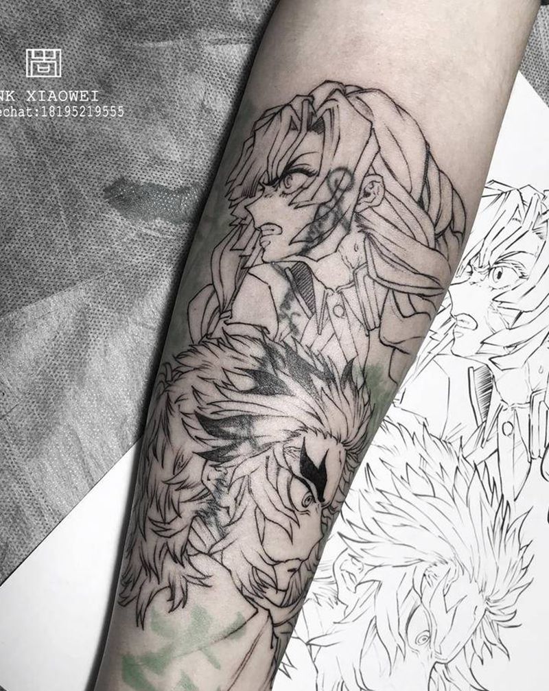 炎柱&恋柱未完成纹身图片_手臂New School纹身图案