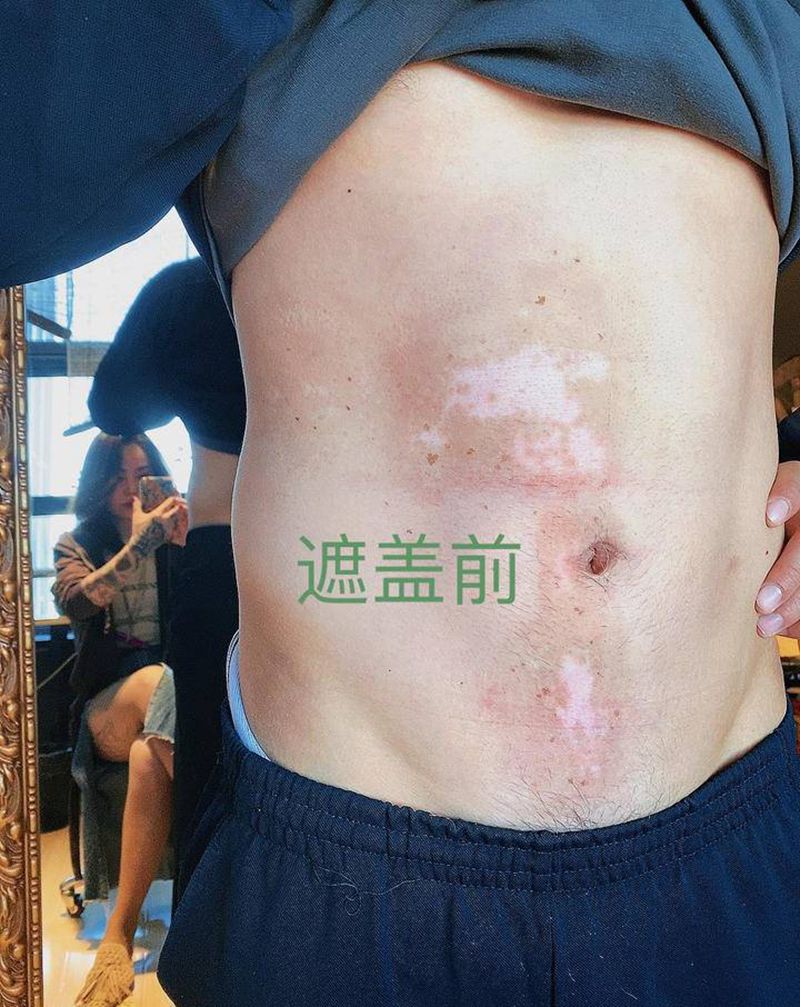 遮盖白癜风纹身图片_腹部水墨纹身图案