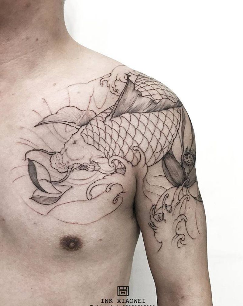 半胛鱼纹身图片_肩部新传统纹身图案