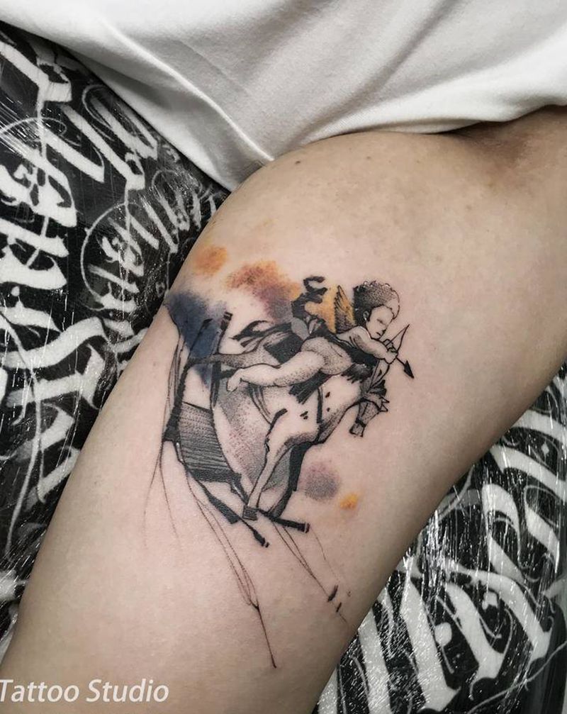 射手座纹身图片_手臂New School点刺纹身图案