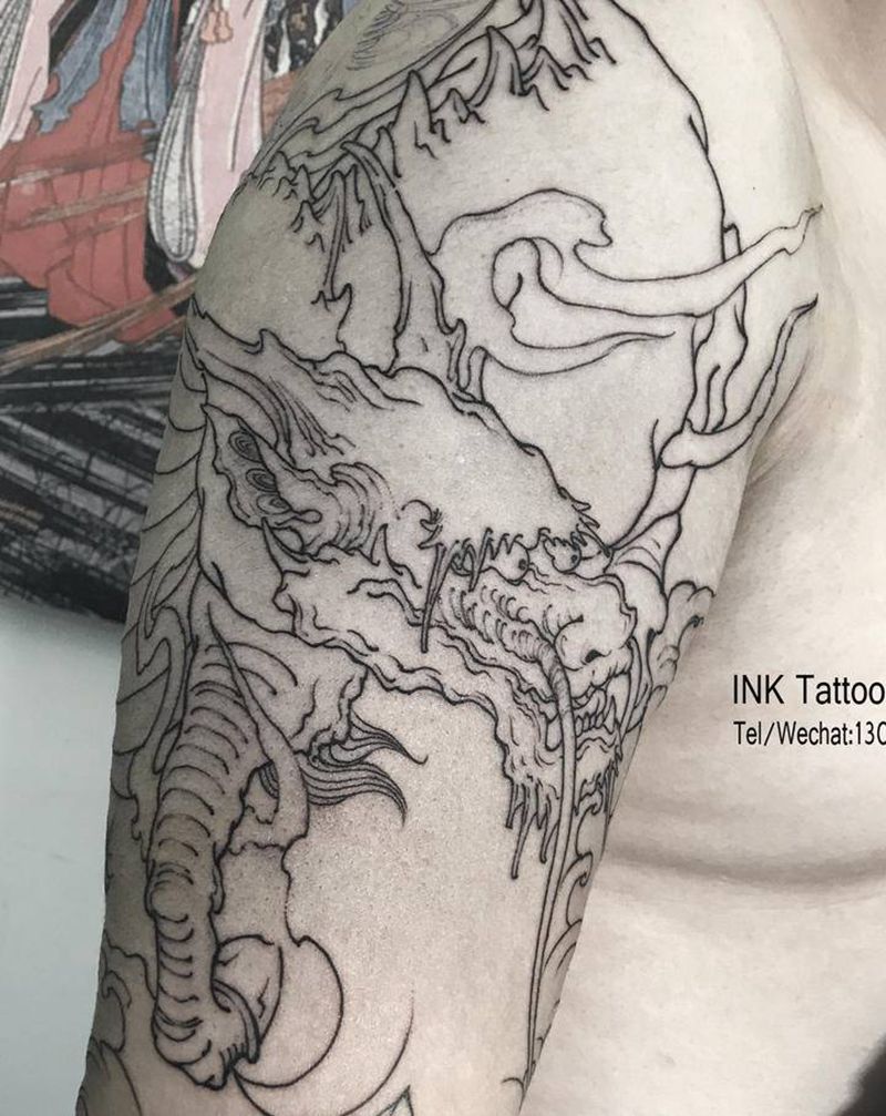 花臂未完成纹身图片_手臂新传统纹身图案