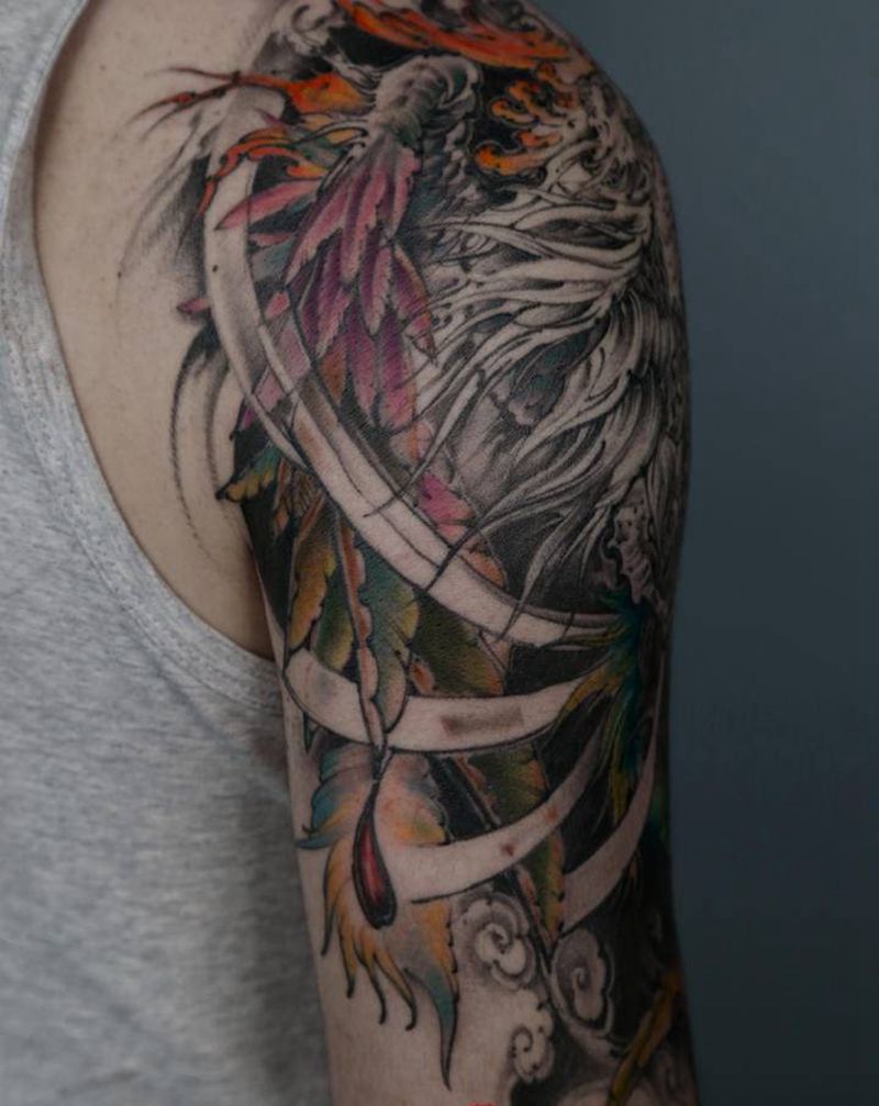 凤纹身图片_手臂新传统纹身图案