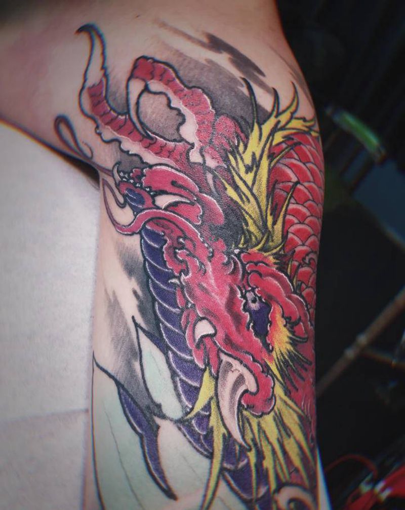龙纹身图片_手臂新传统纹身图案