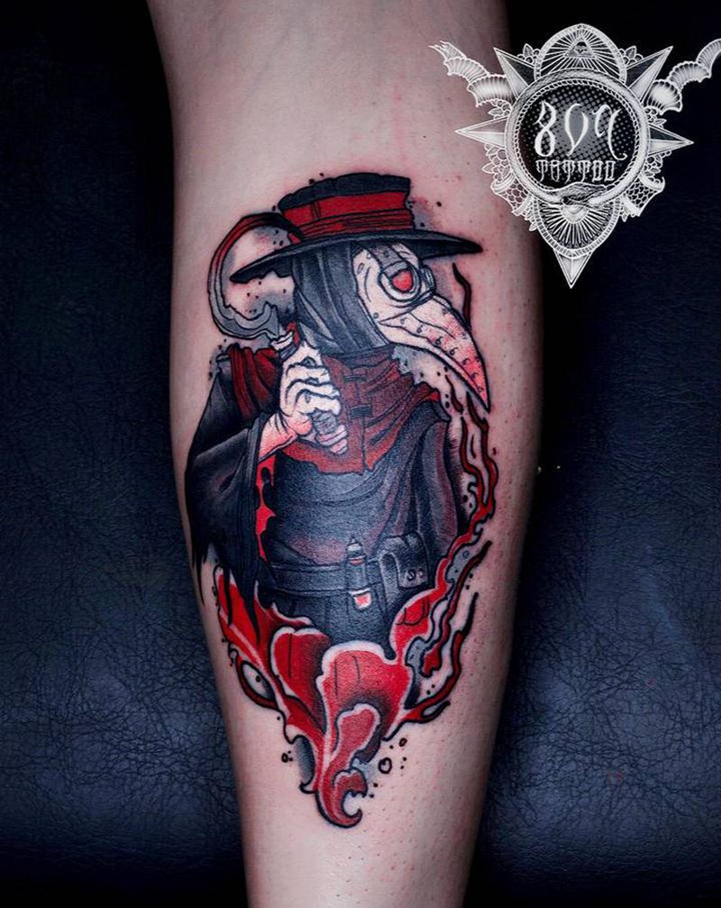 Newschool 瘟疫医生纹身图片_腿部New School纹身图案