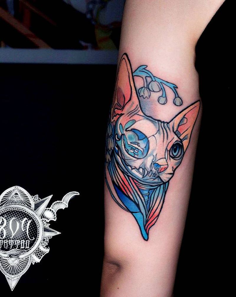 Newschool 双面斯芬克纹身图片_手臂New School纹身图案