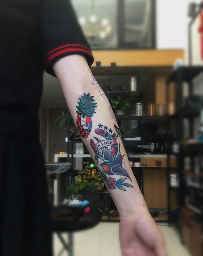 拼接纹身图片_Old School纹身图案