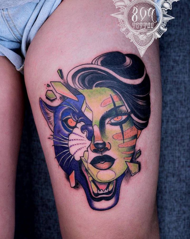 Newschool纹身图片_腿部New School纹身图案