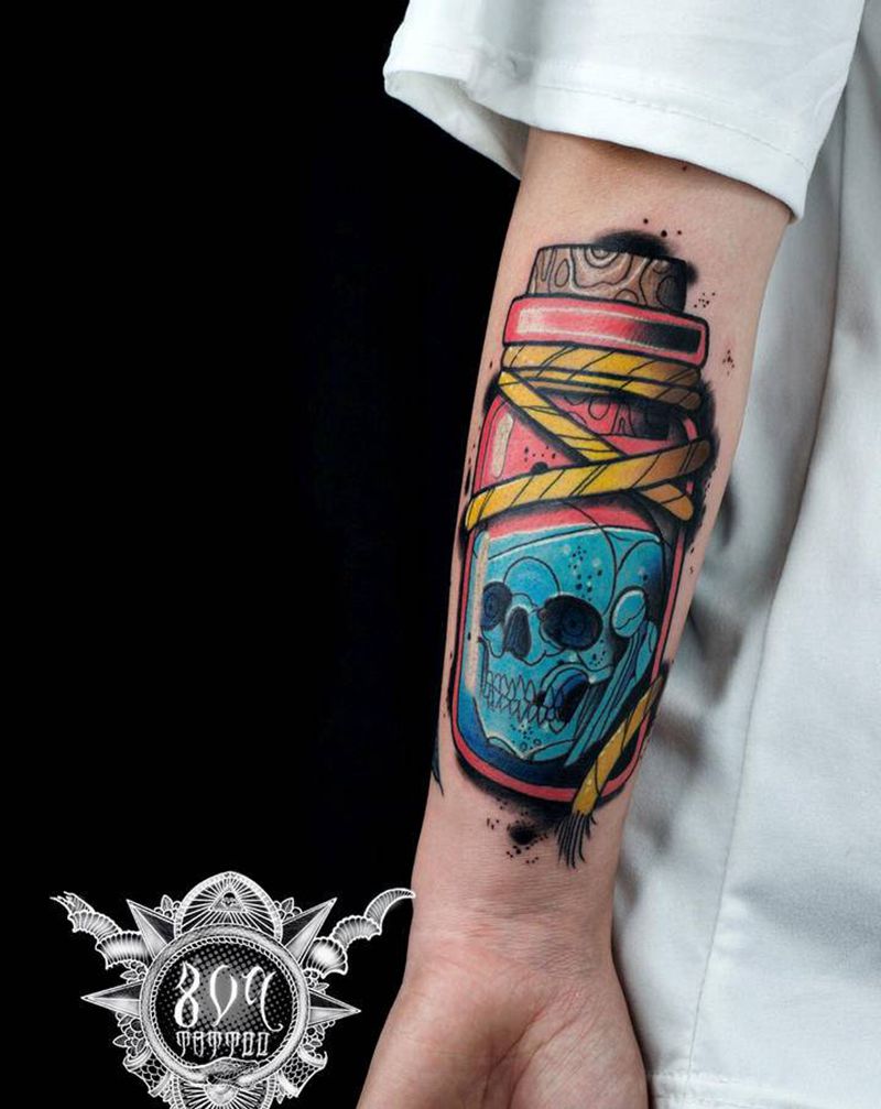 Newschool 骷髅瓶纹身图片_手臂New School纹身图案