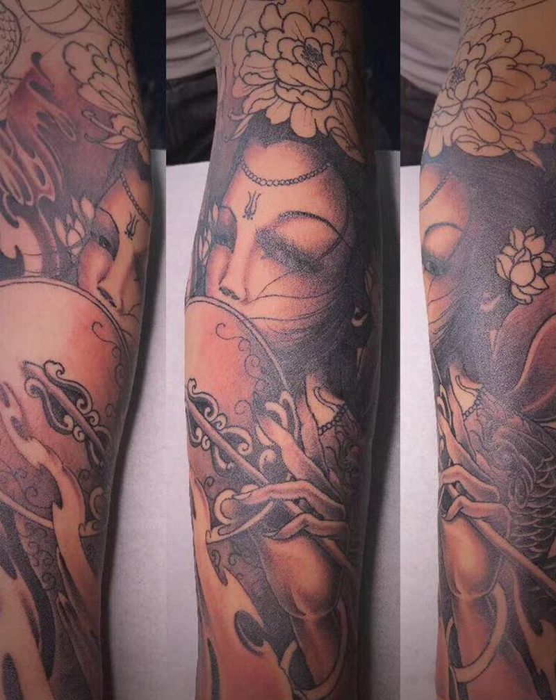 艺妓纹身图片_手臂新传统人物纹身图案