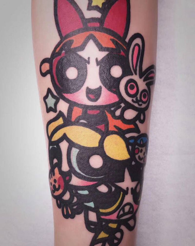 插画纹身图片_手臂水彩Old School卡通纹身图案