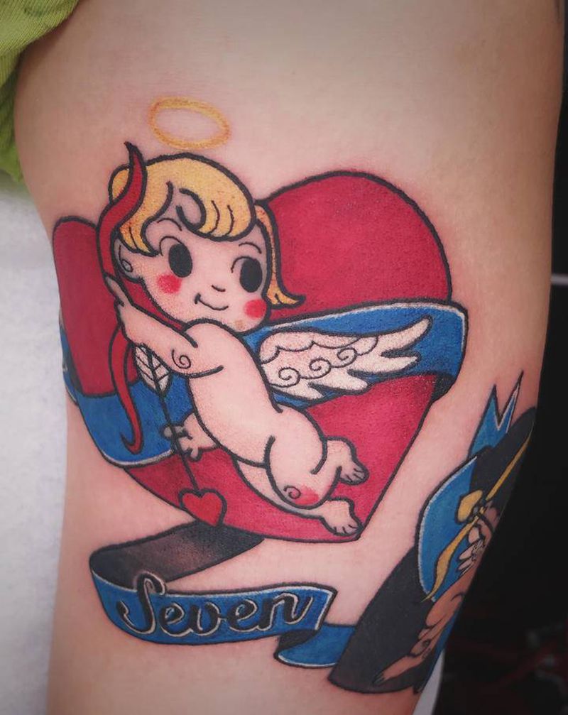 天使纹身图片_手臂Old School插画纹身图案