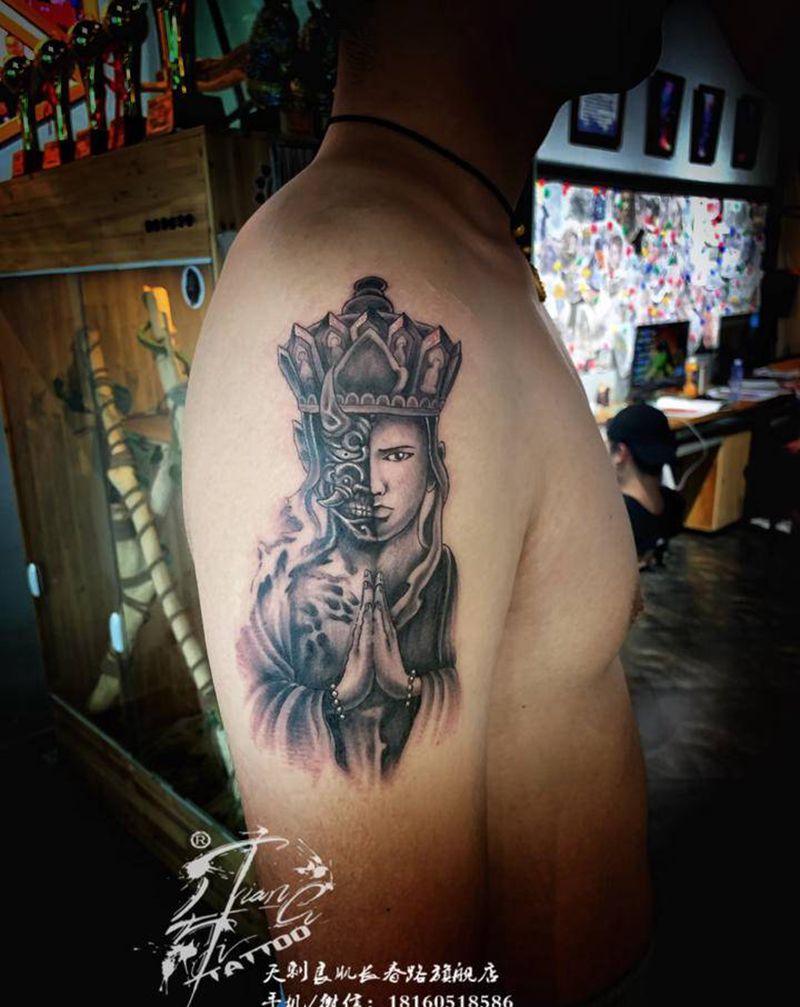 一念之间纹身图片_手臂新传统老传统纹身图案