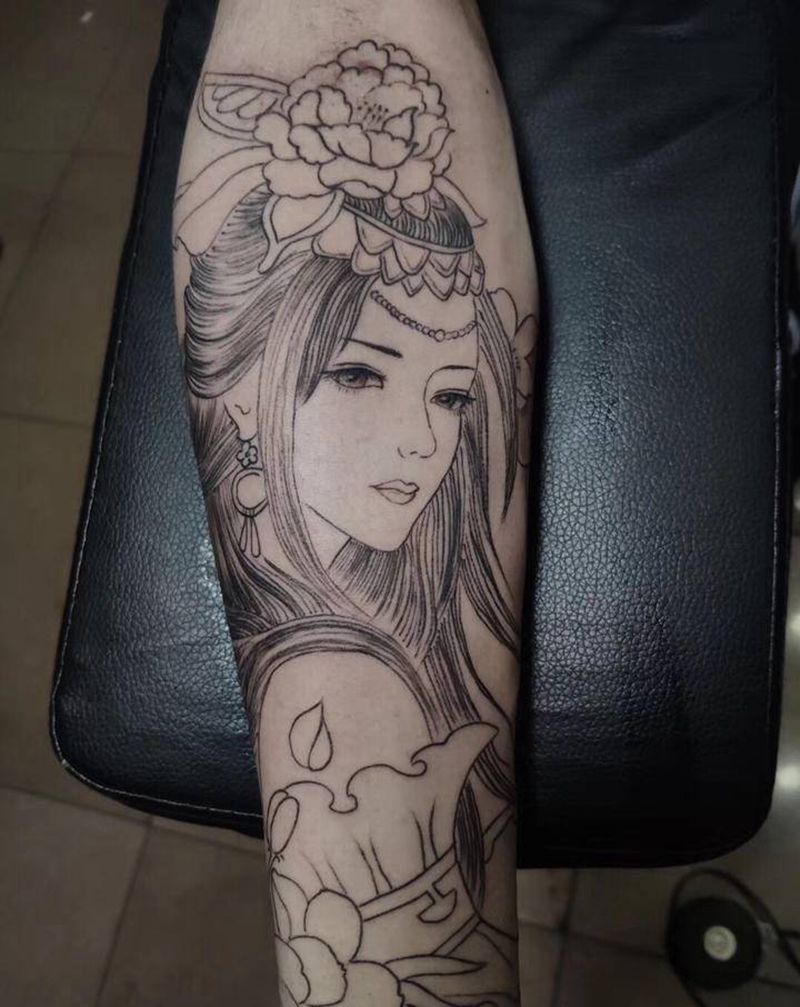 传统艺妓纹身图片_手臂新传统传统艺妓纹身图案