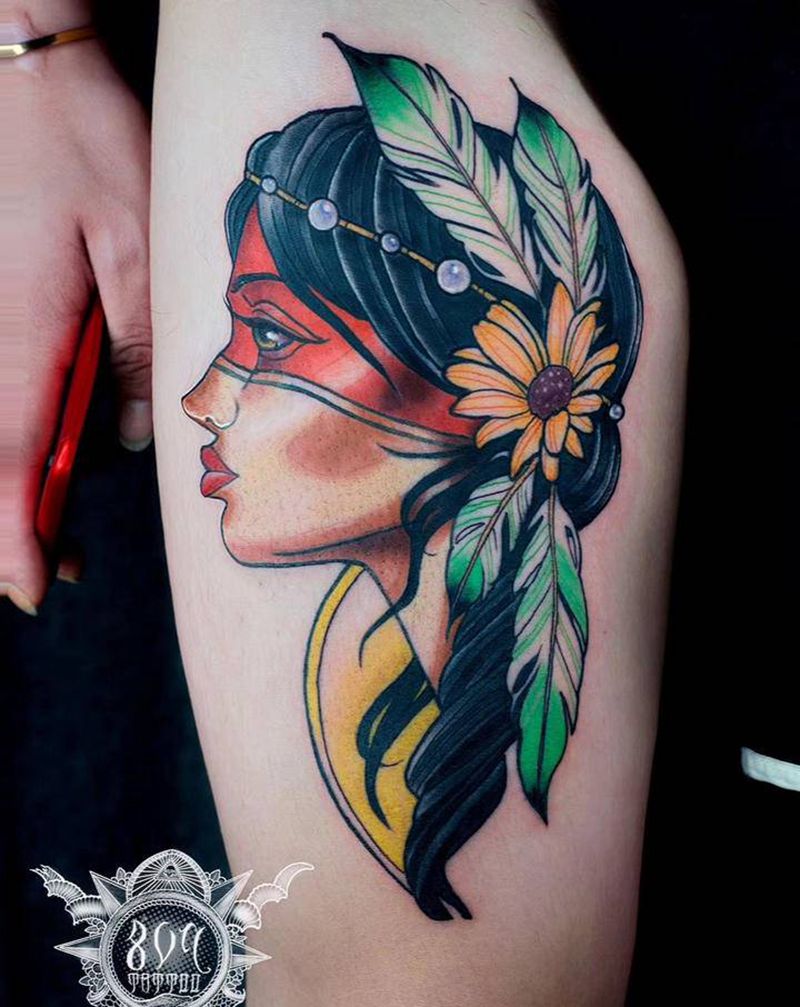 Newschool 印第安女郎纹身图片_New School纹身图案