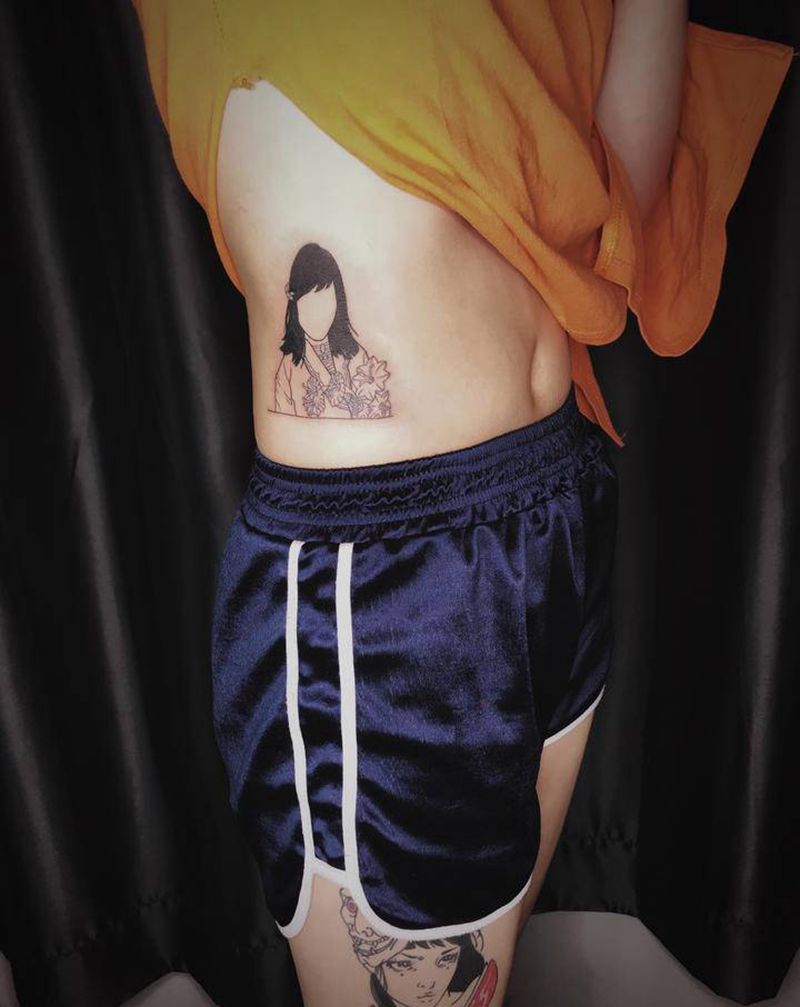 简照纹身图片_腰部图腾几何纹身图案