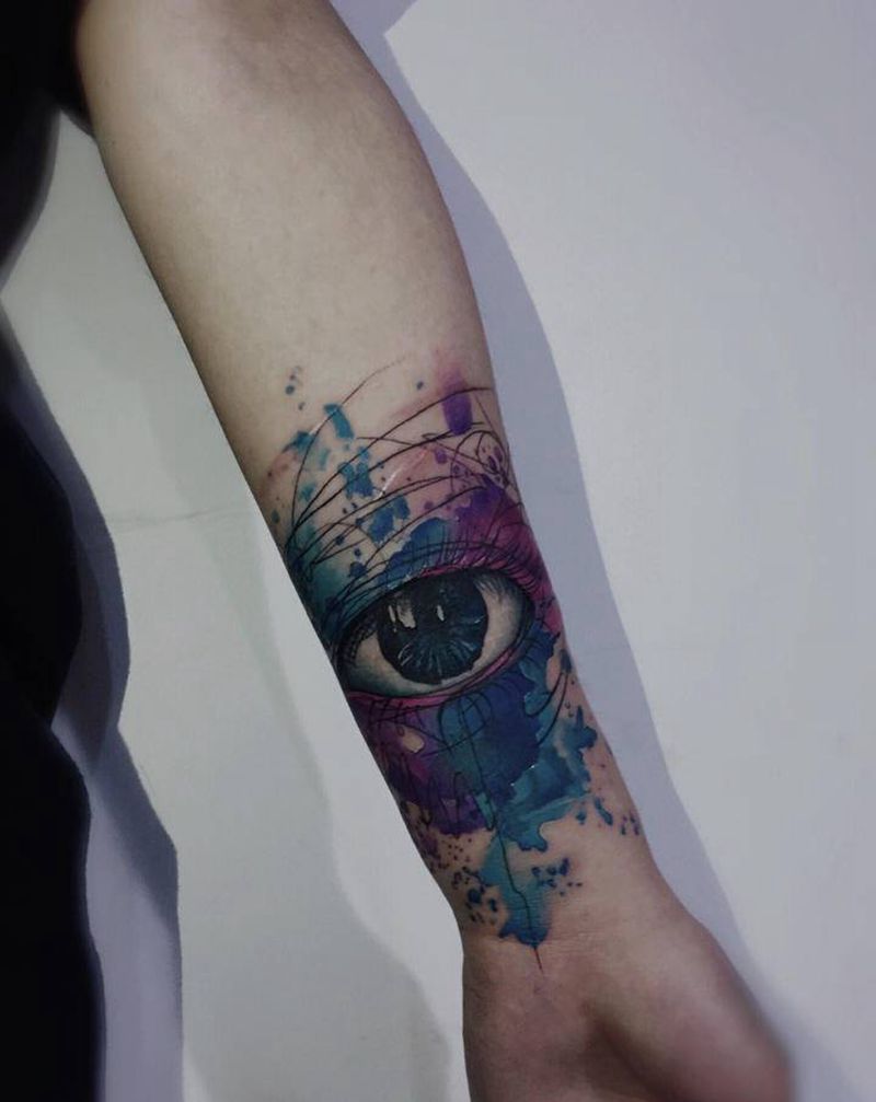 小臂遮盖纹身图片_手臂水彩纹身图案