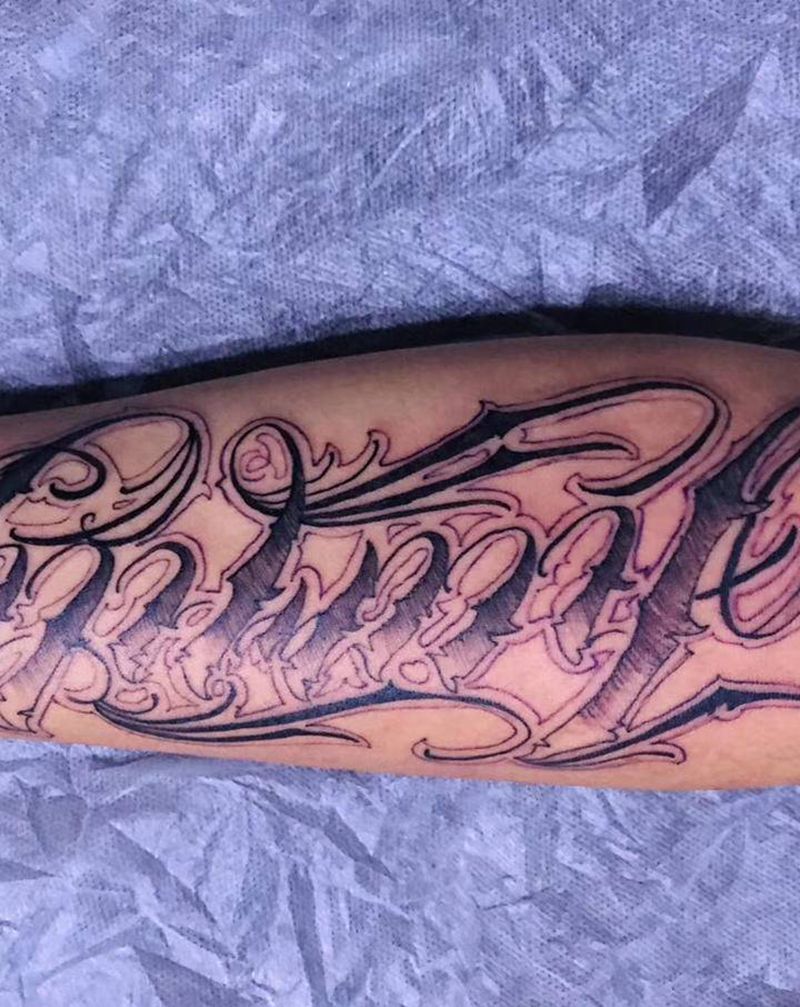 花体字纹身图片_手臂花体字奇卡诺花体花臂纹身图案