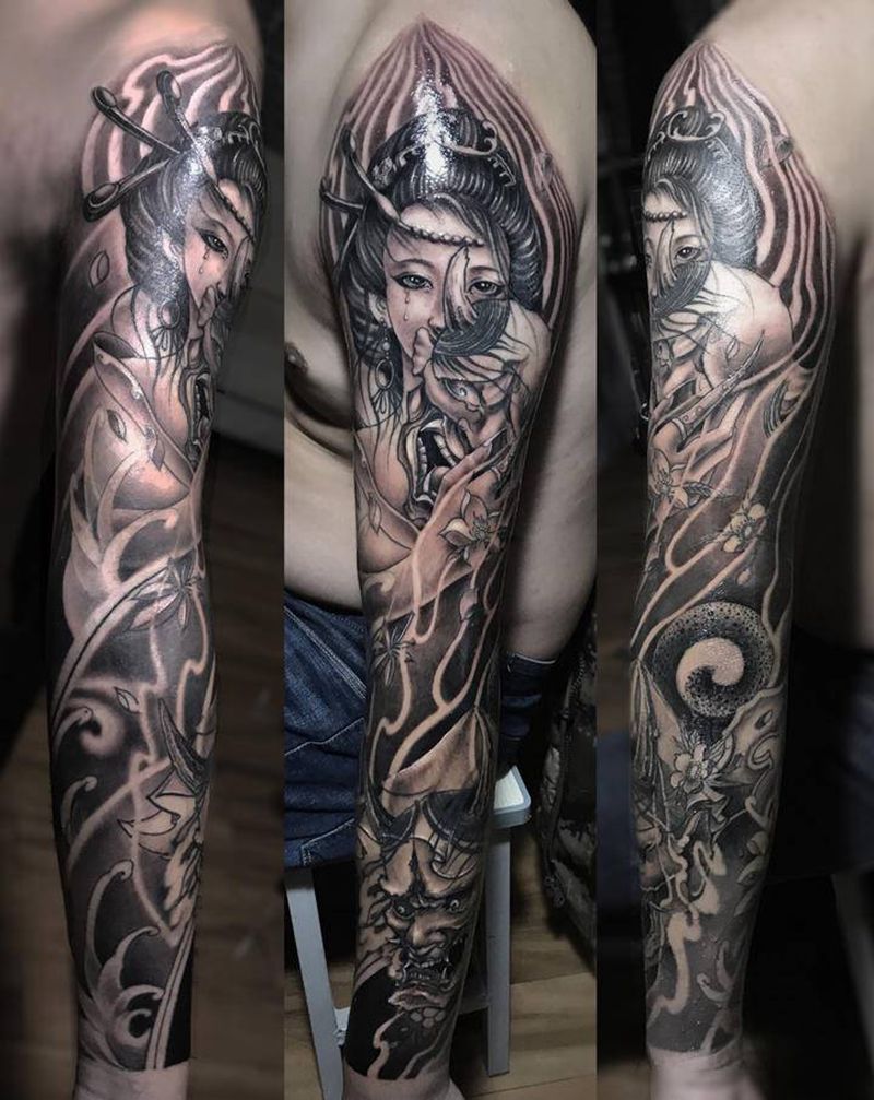 传统花臂纹身图片_手臂新传统纹身图案