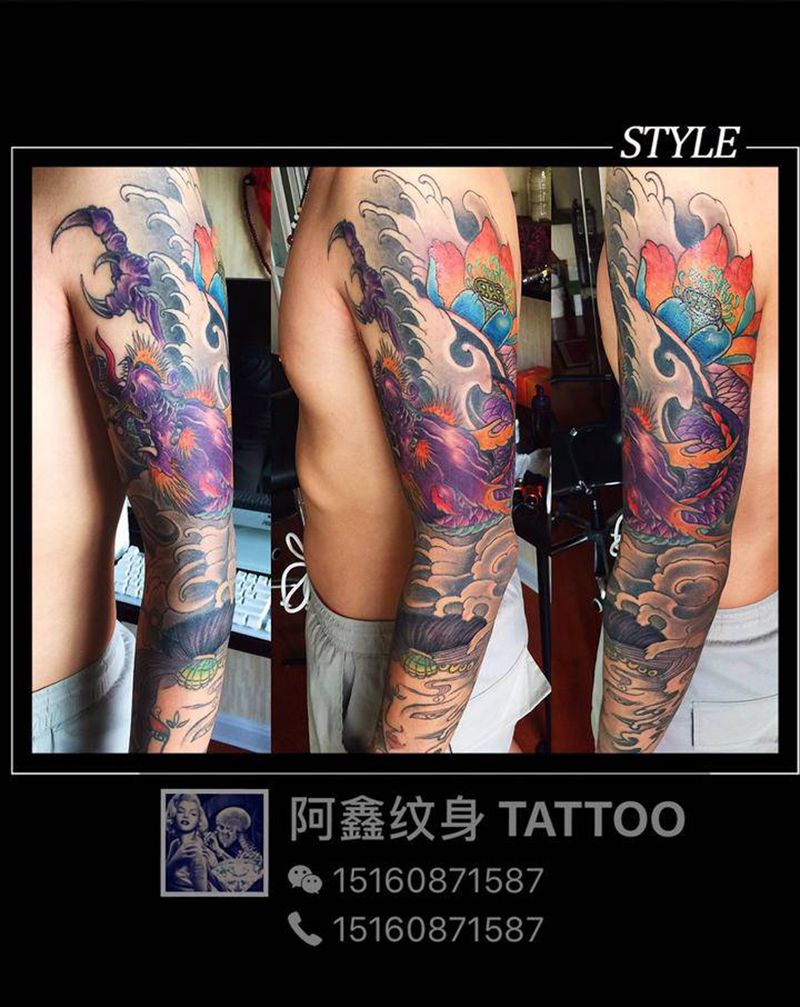 花臂纹身图片_手臂新传统纹身图案