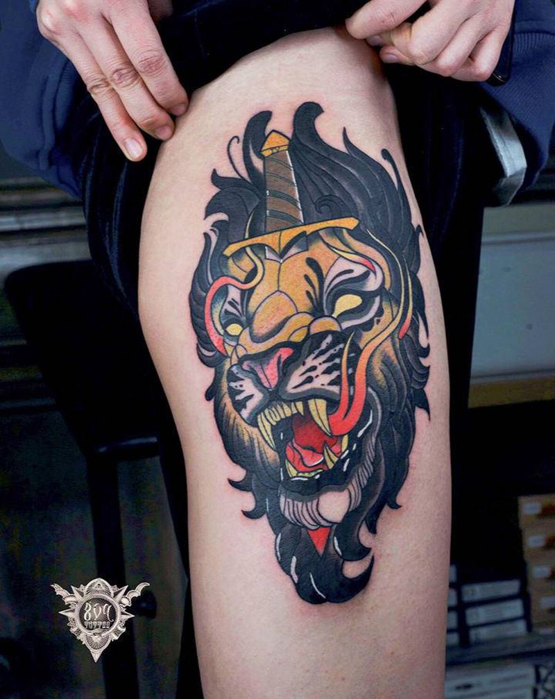 Newschool纹身图片_腿部New School纹身图案