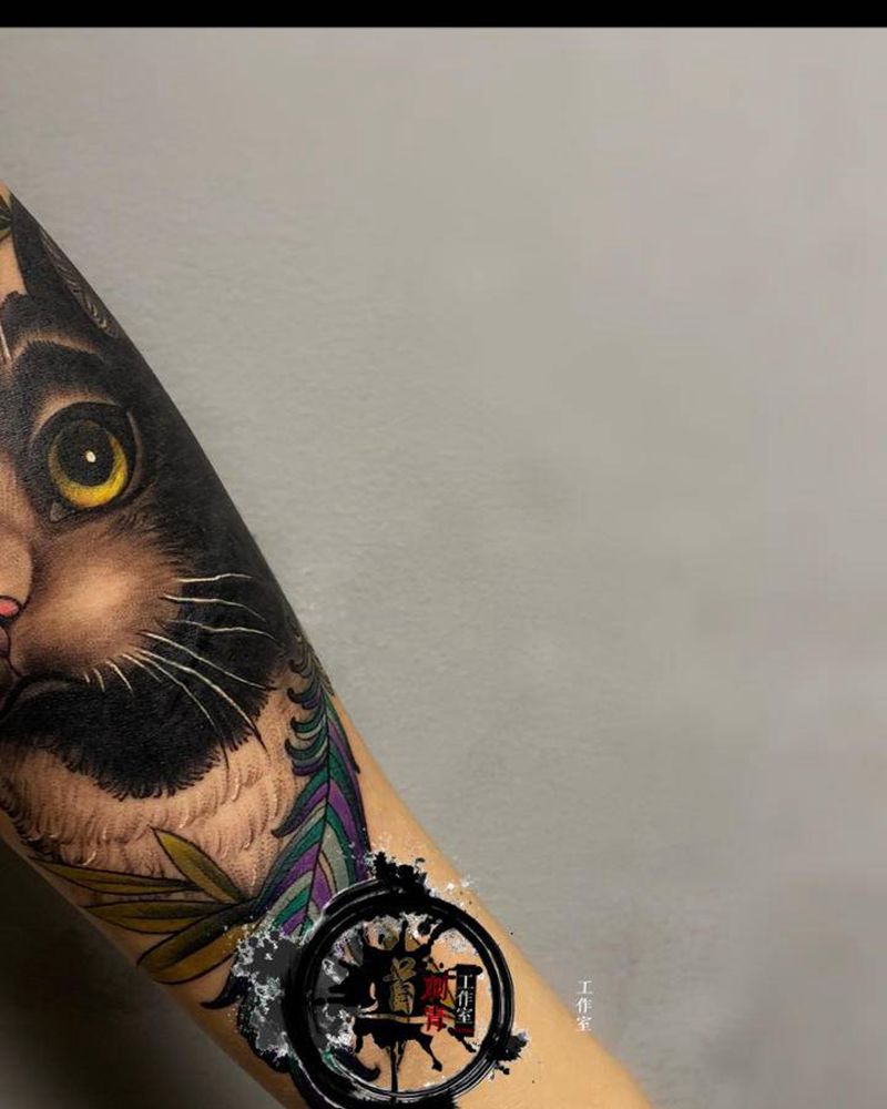 遮盖小猫变大猫纹身图片_手臂手部欧美写实Old School纹身图案