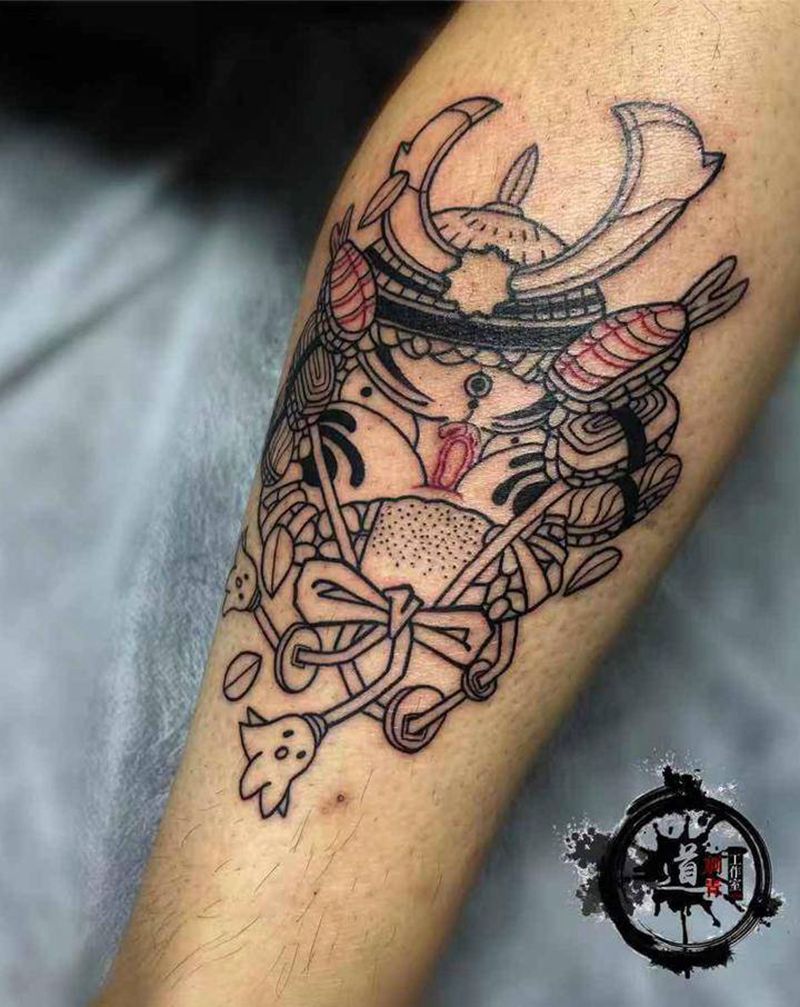 小武士纹身图片_腿部脚部新传统纹身图案