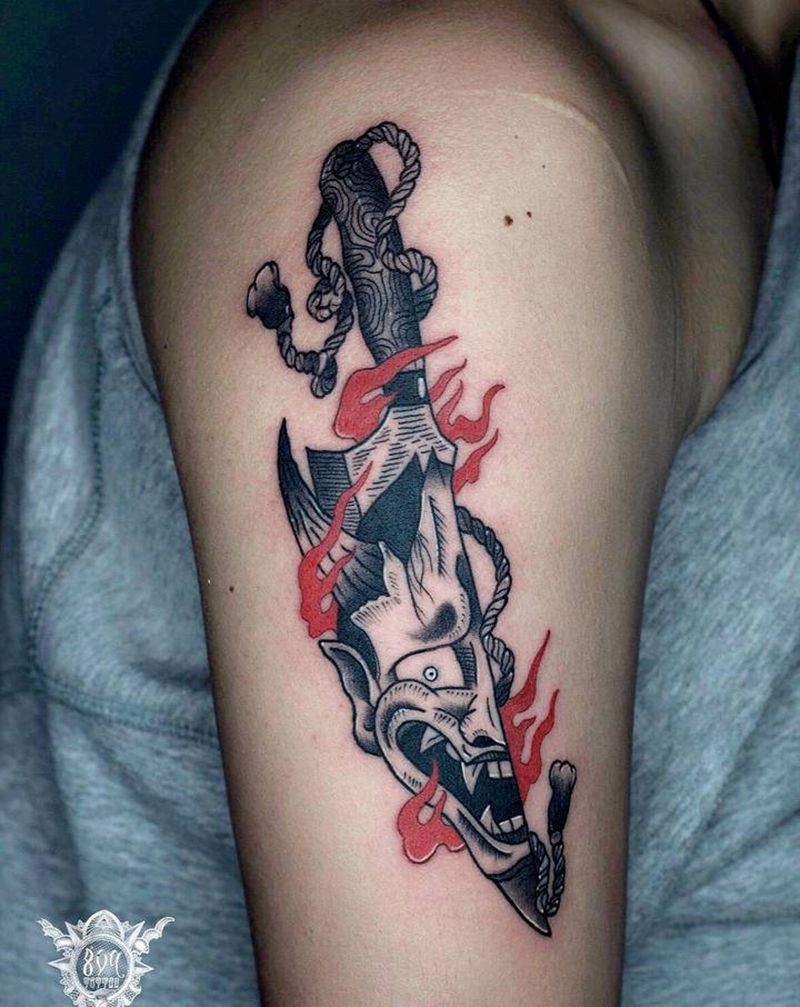 般若匕首纹身图片_手臂新传统纹身图案