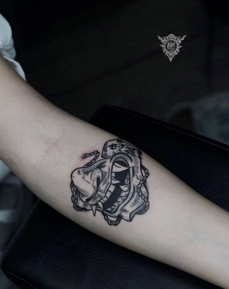 般若面具纹身图片_手臂纹身图案