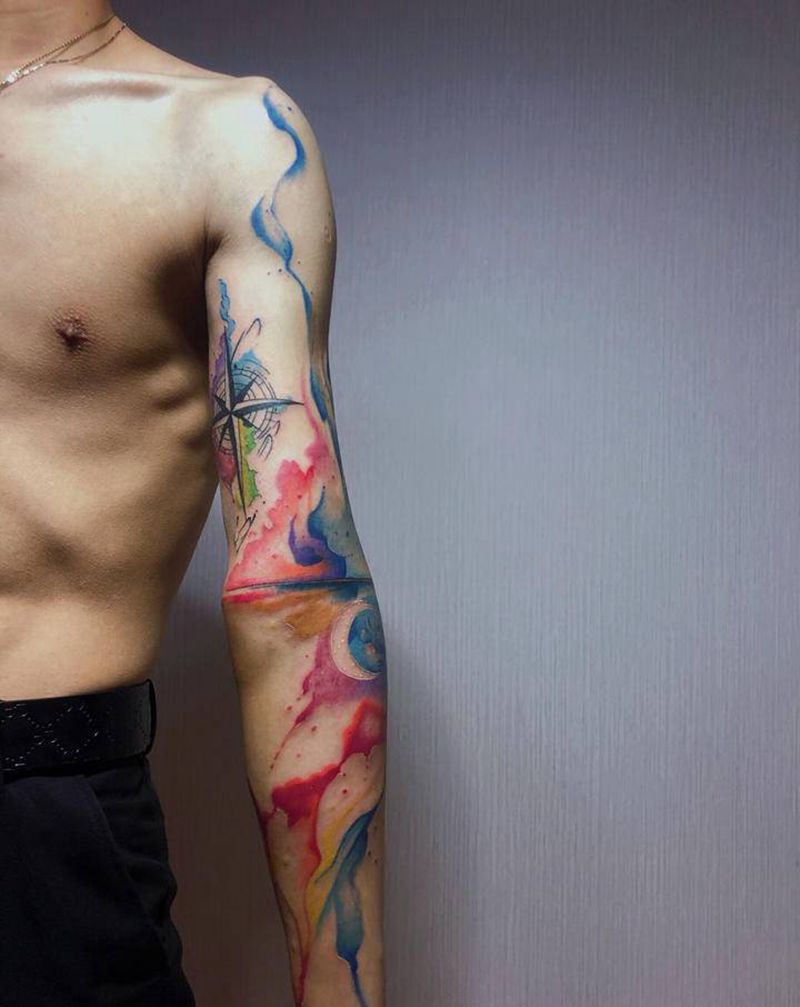 水彩纹身图片_手臂水彩纹身图案