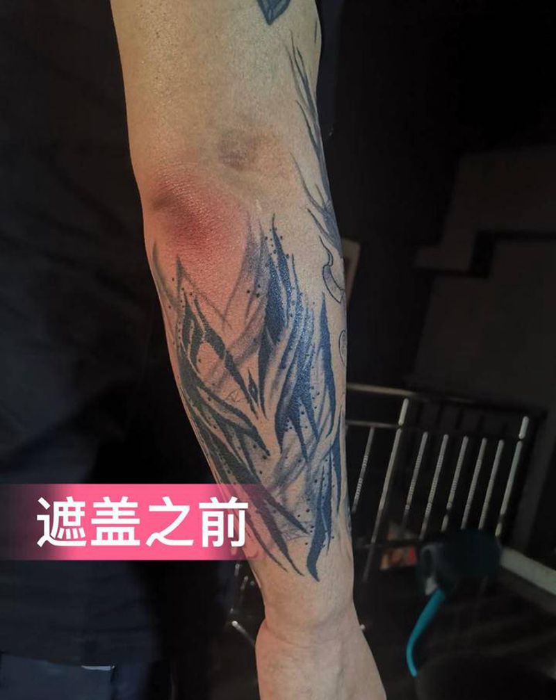 机械臂，遮盖的前后对比纹身图片_欧美写实纹身图案