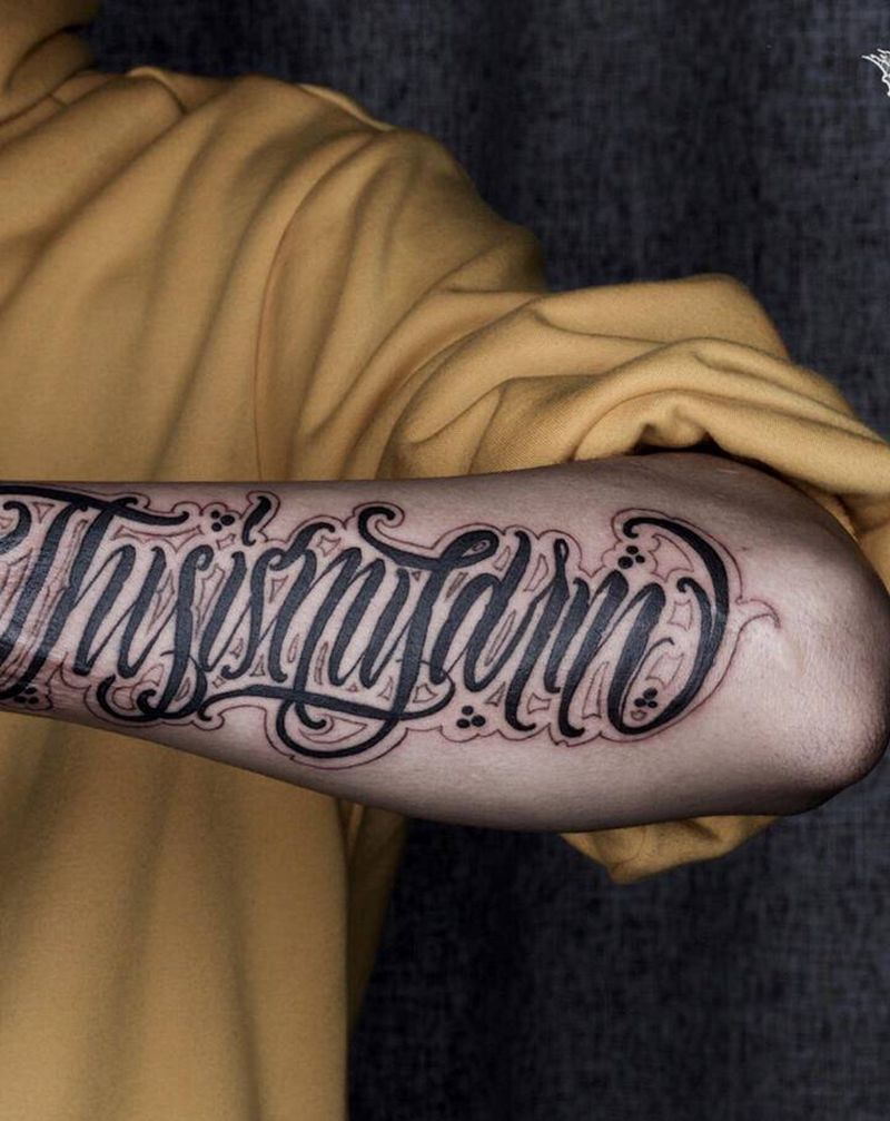 this is my arm纹身图片_手臂花体字纹身图案