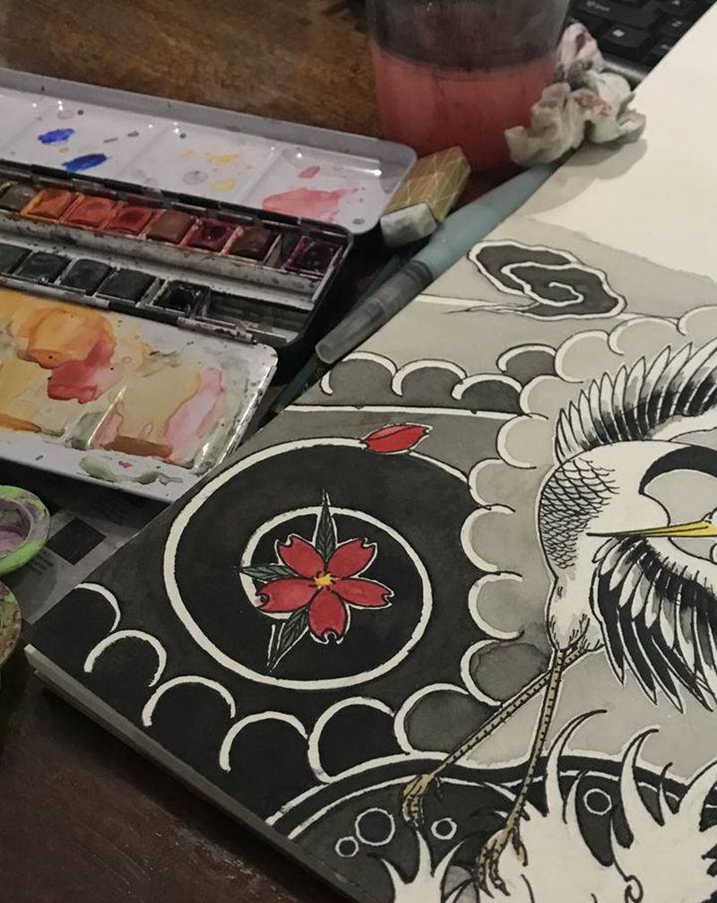 鹤稿纹身图片_老传统纹身图案