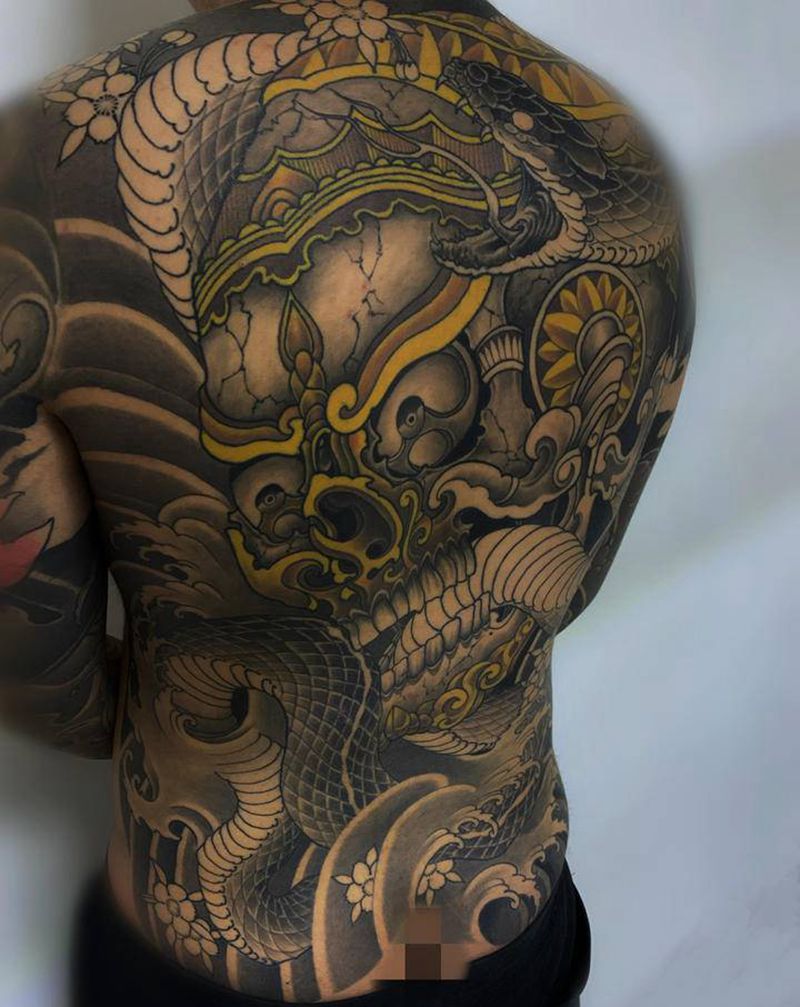 为完成作品纹身图片_背部新传统New School纹身图案