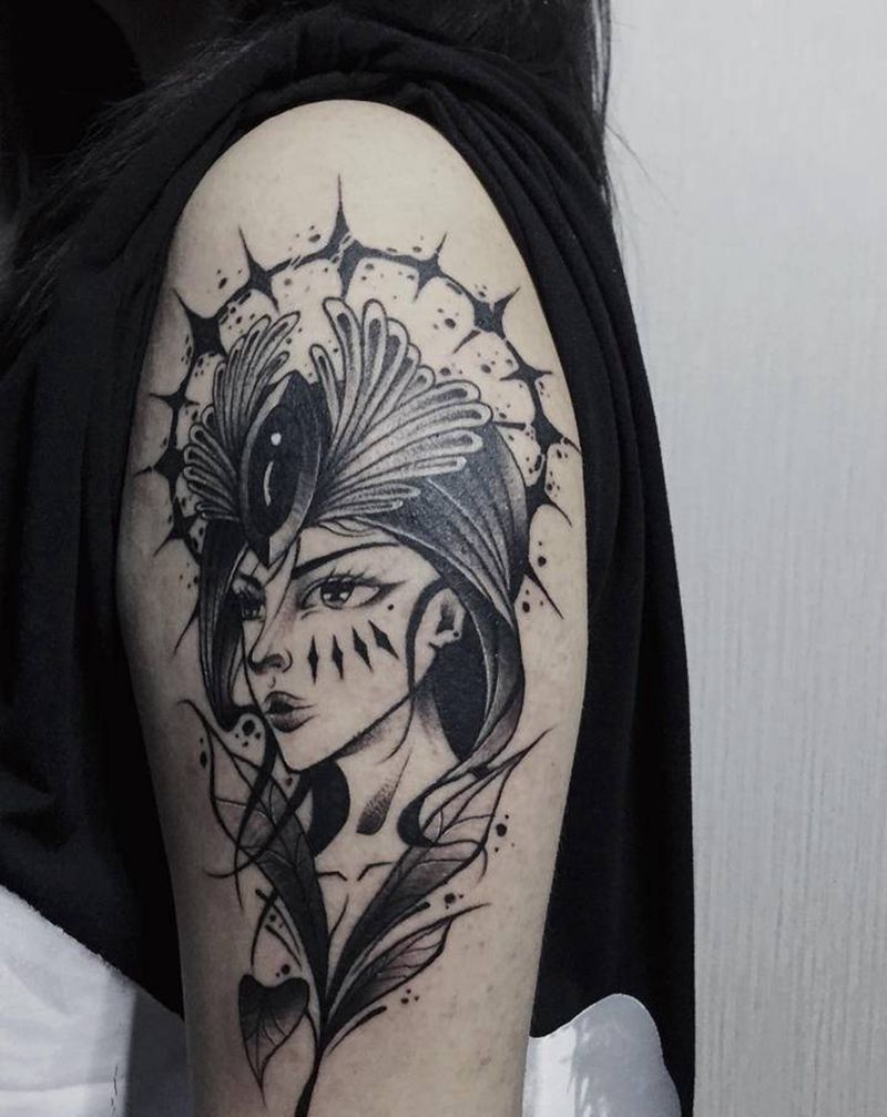 人物纹身图片_肩部欧美写实纹身图案