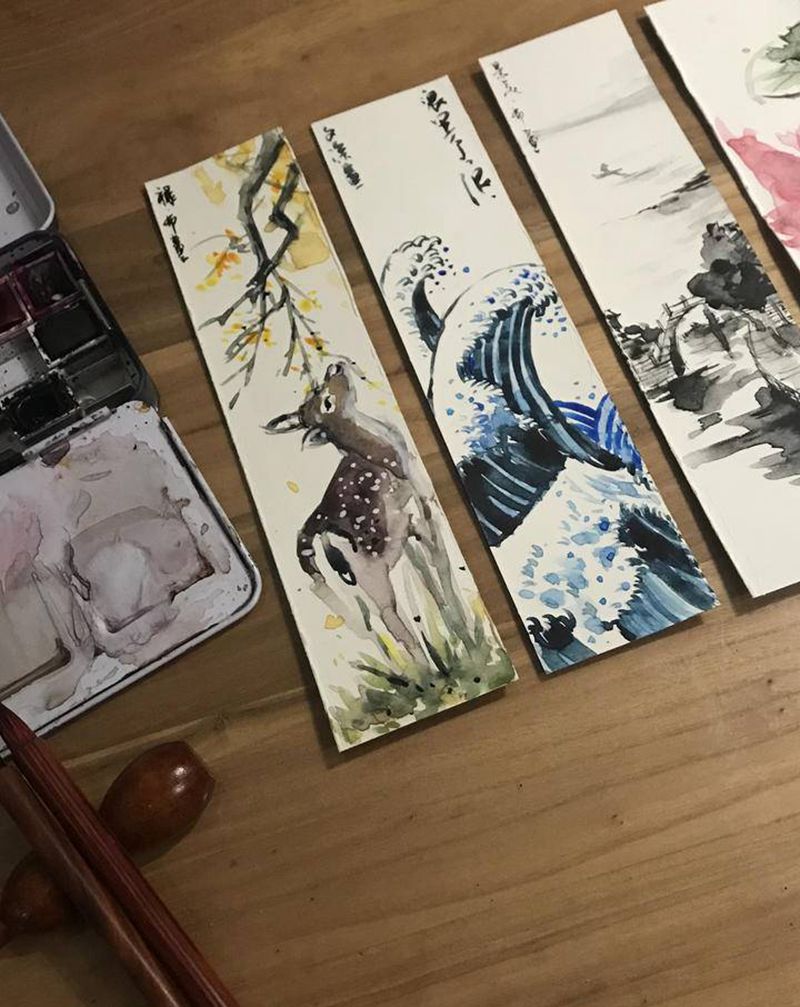 画书签纹身图片_水墨水彩书签纹身图案