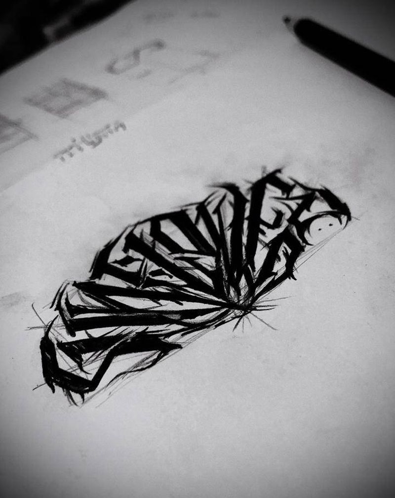 花体字纹身图片_手臂花体字花体字暗黑纹身图案