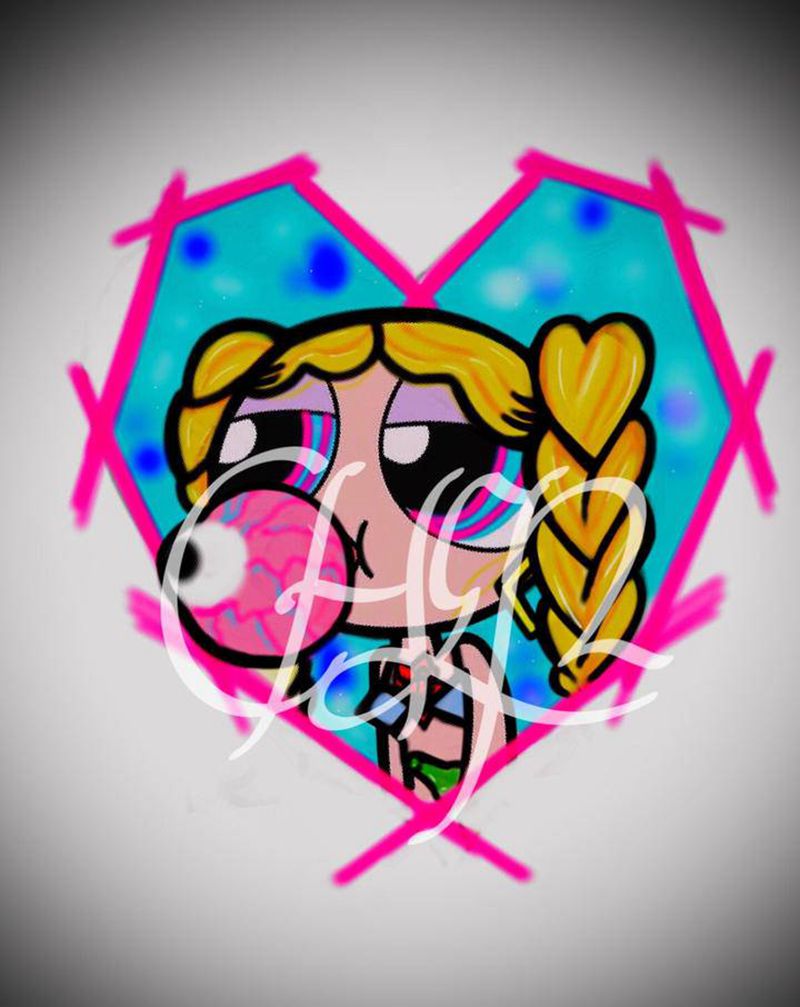 原创暗黑飞天小女警纹身图片_手臂New School水彩泡泡糖飞天小女警女孩纹身图案