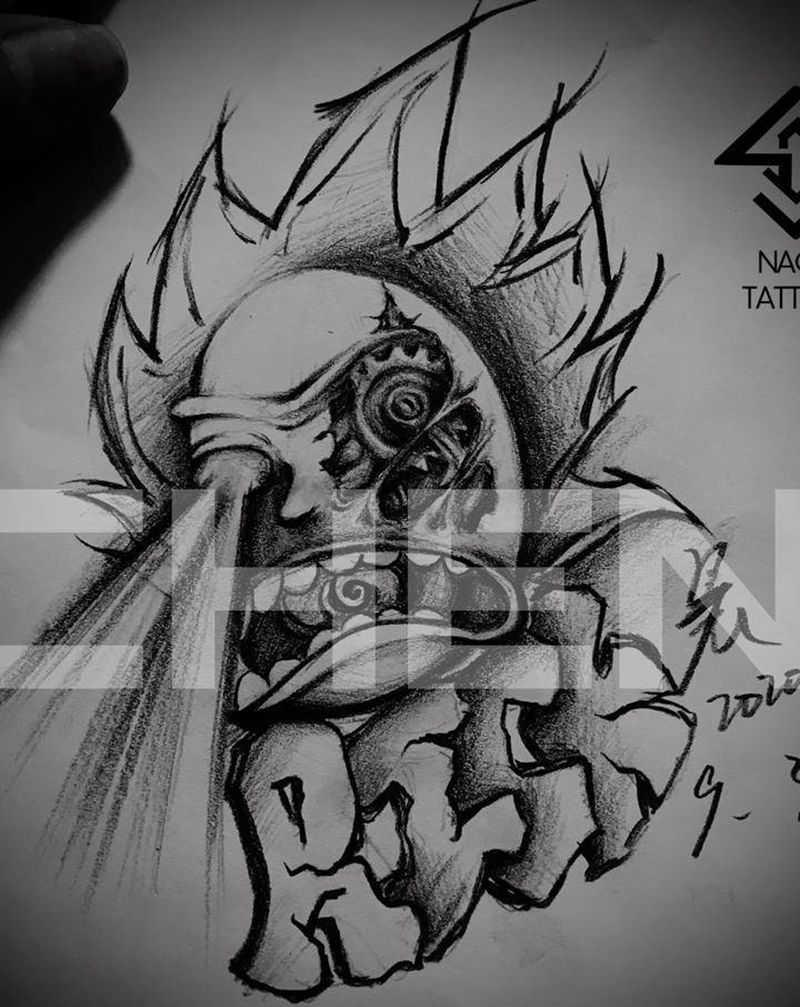 原创机械暗黑rick手稿纹身图片_手臂欧美写实点刺纹身图案