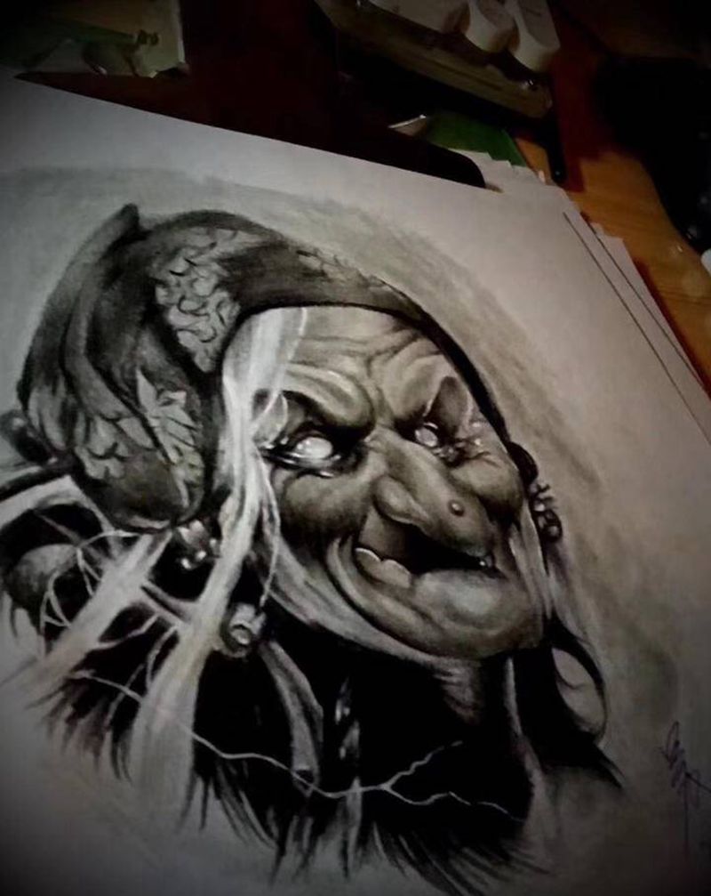 暗黑肖像手绘手稿纹身图片_手臂欧美写实暗黑肖像纹身图案