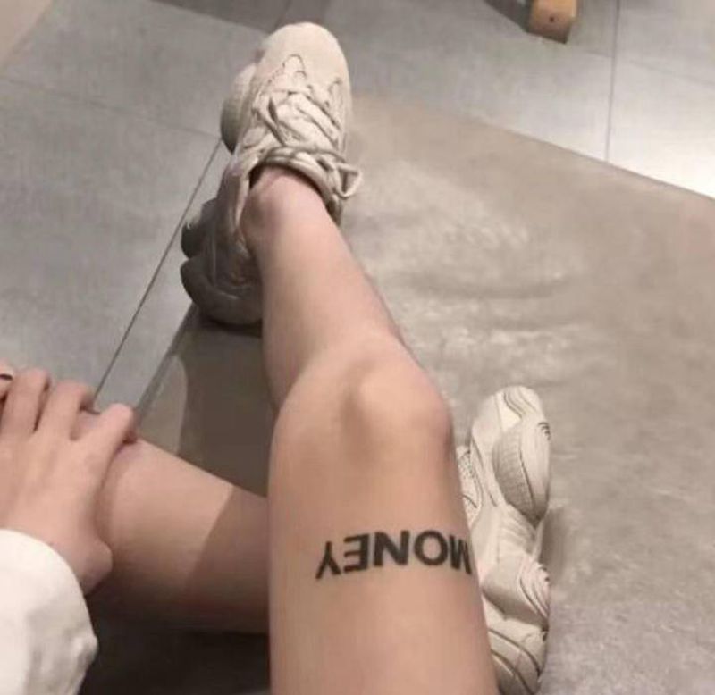 买家秀分享纹身图片_腿部图腾几何字母纹身图案