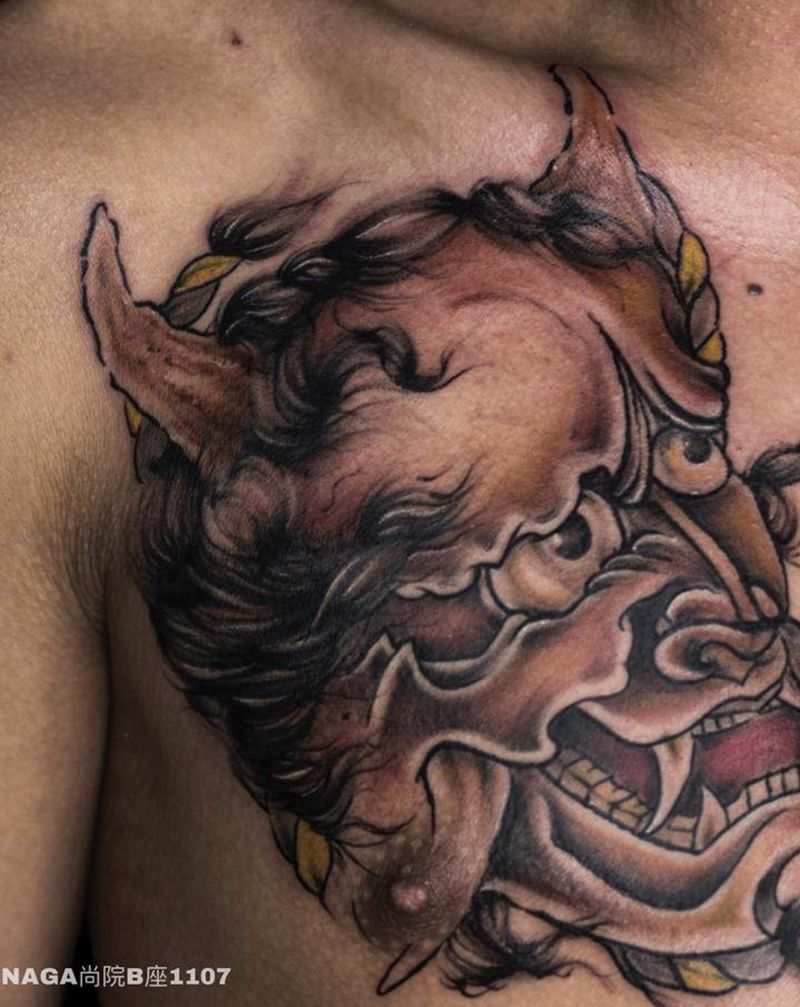 原创般若手稿上身效果纹身图片_胸部新传统New School般若纹身图案