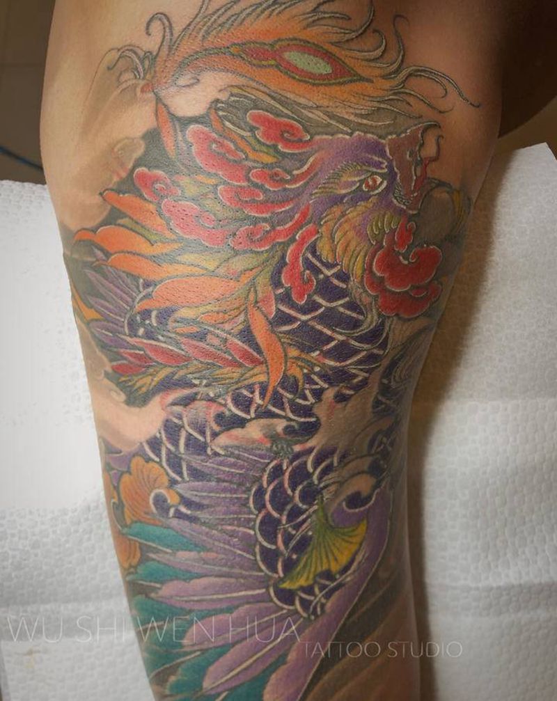 凤凰纹身图片_肩部手臂新传统水彩纹身图案