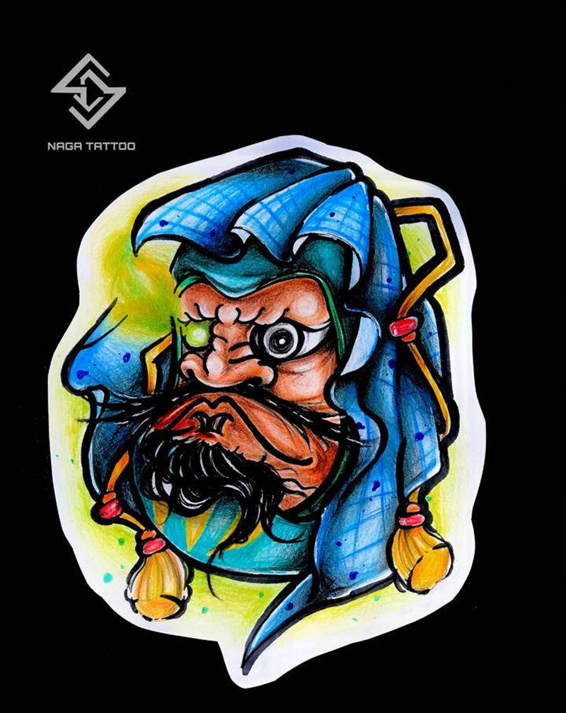 原创达摩蛋手稿纹身图片_手臂腿部New School老传统达摩蛋纹身图案