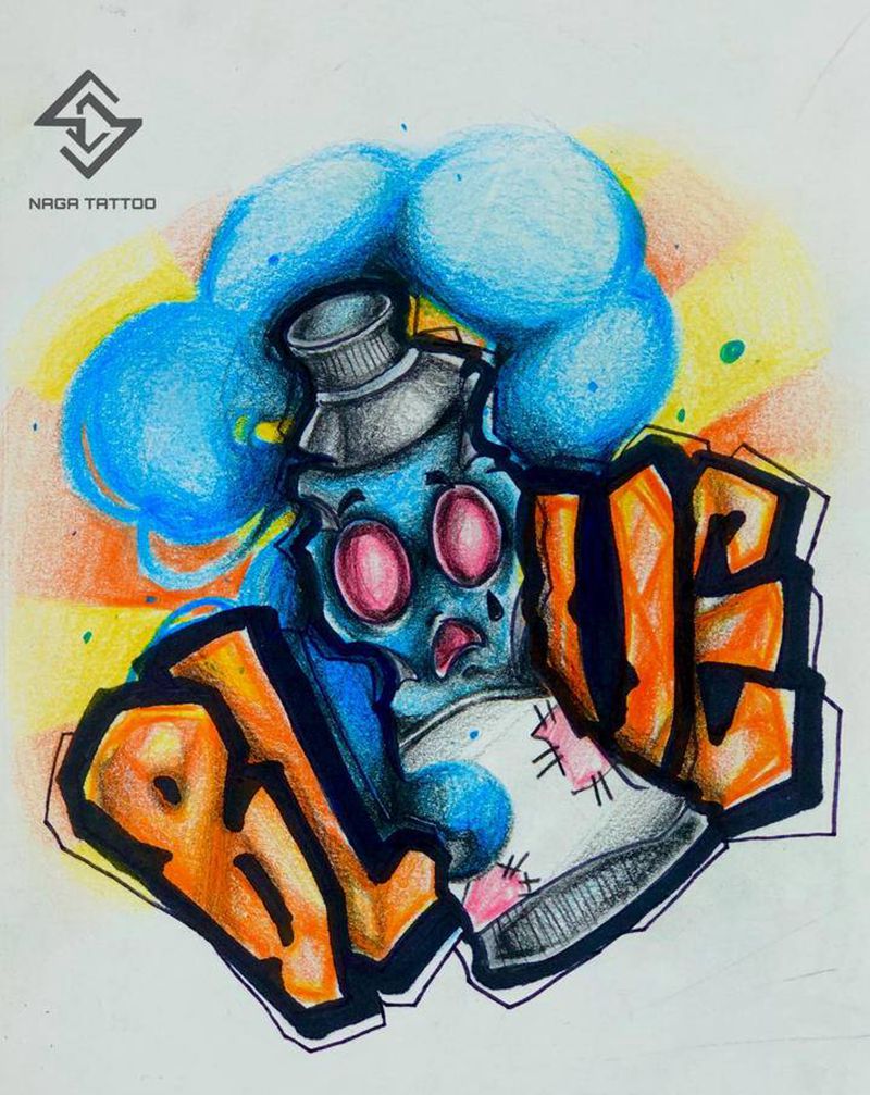 原创涂鸦风手稿纹身图片_手臂腿部New School水彩涂鸦喷绘纹身图案