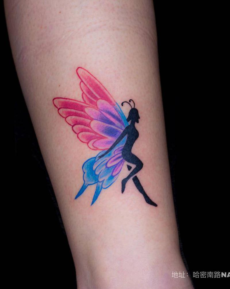 小清新 天使纹身图片_腿部纹身图案